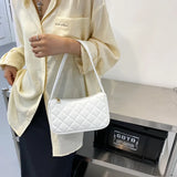 Lingge Shopping Bag PU Leather Underarm Shoulder Bag Texture Zipper Solid