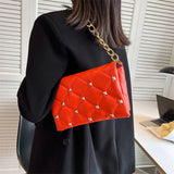 Lingge Shoulder Bags Chains Crossbody Bag Rivet PU Leather Handbag Purse