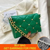 Lingge Shoulder Bags Chains Crossbody Bag Rivet PU Leather Handbag Purse