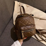 Lingge Small Backpack Girls School Bag Leather Shoulder Bags