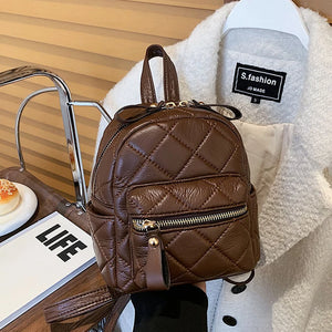 Lingge Small Backpack Girls School Bag Leather Shoulder Bags