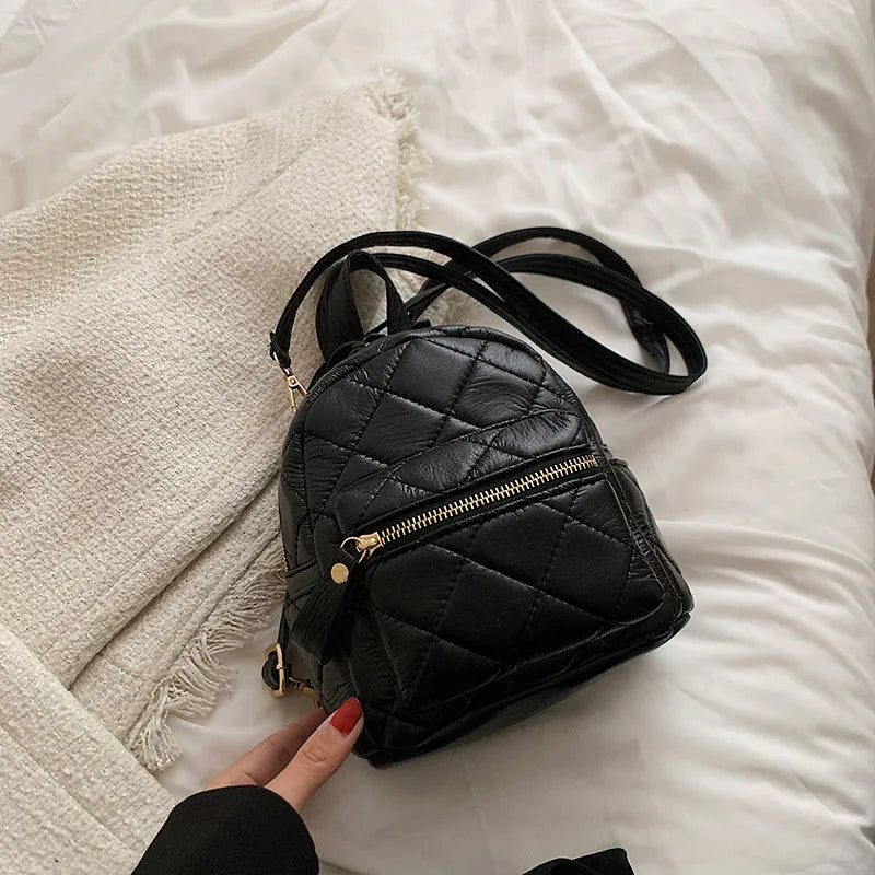 Lingge Small Backpack Girls School Bag Leather Shoulder Bags