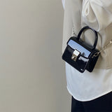 Small Square Shoulder Bag Patent Leather Chain Clutch Purse Handbag