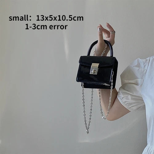 Small Square Shoulder Bag Patent Leather Chain Clutch Purse Handbag