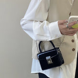 Small Square Shoulder Bag Patent Leather Chain Clutch Purse Handbag