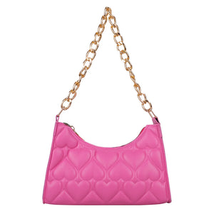 Love Heart Embossed Handbag Leather Chain Shoulder Shopping Bag