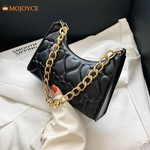 Love Heart Embossed Handbag Leather Chain Shoulder Shopping Bag