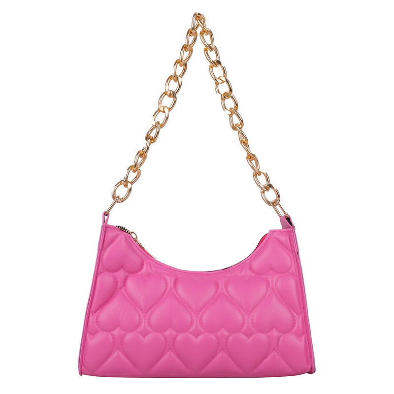 Love Heart Embossed Handbag Leather Chain Shoulder Shopping Bag