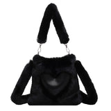 Love Shape Plush Shoulder Bag For Women Winter Handbag