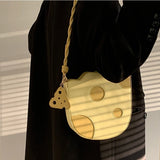 Cheese Shape Women Shoulder Bag Yellow Pu Leather Girls High Purse Handbags