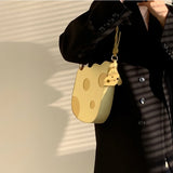 Cheese Shape Women Shoulder Bag Yellow Pu Leather Girls High Purse Handbags