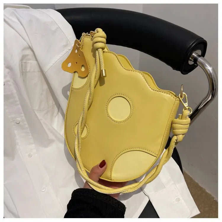 Cheese Shape Women Shoulder Bag Yellow Pu Leather Girls High Purse Handbags