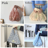 Women Small Flower Daisy Embroidery Handbag Organza Tote Lace Shoppi