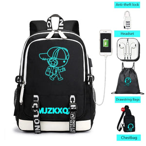 Luminous Laptop Backpack Boys School Bag Men Waterproof Travel Bagpack