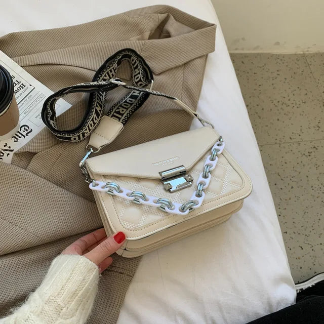 Leather Crossbody Bag Chain Shoulder Handbag for Women Casual
