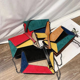 PU Leather Patchwork Messenger Bag Chain Strap Small Shoulder Bag