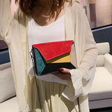 PU Leather Patchwork Messenger Bag Chain Strap Small Shoulder Bag