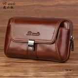 Men's Small Leather Fanny Pack Vertical Multi-functional Mini Vintage Cowhide