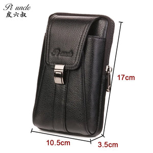 Men's Small Leather Fanny Pack Vertical Multi-functional Mini Vintage Cowhide