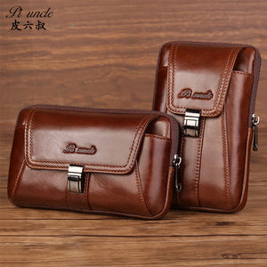 Men's Small Leather Fanny Pack Vertical Multi-functional Mini Vintage Cowhide