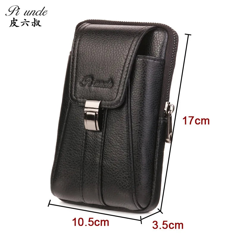 Men's Small Leather Fanny Pack Vertical Multi-functional Mini Vintage Cowhide