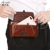Men's Small Leather Fanny Pack Vertical Multi-functional Mini Vintage Cowhide