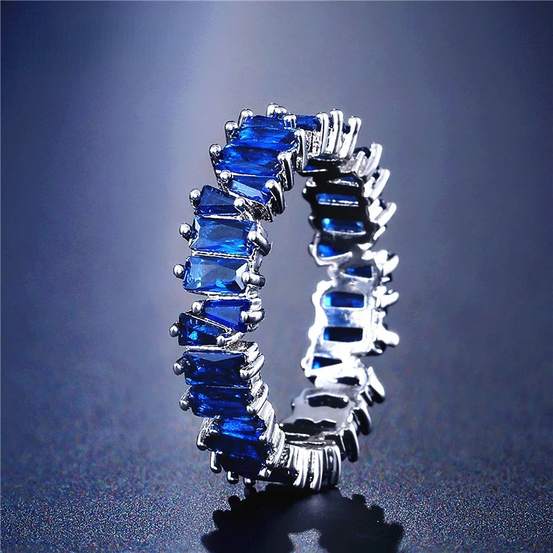 Multicolor CZ Baguette Wedding Rings