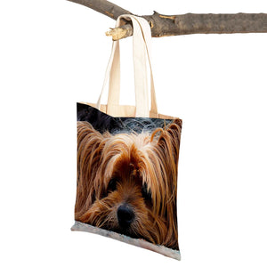 Yorkshire Dog Canvas Lady Shopping Handbag Reusable Pet Animal Tote Bag