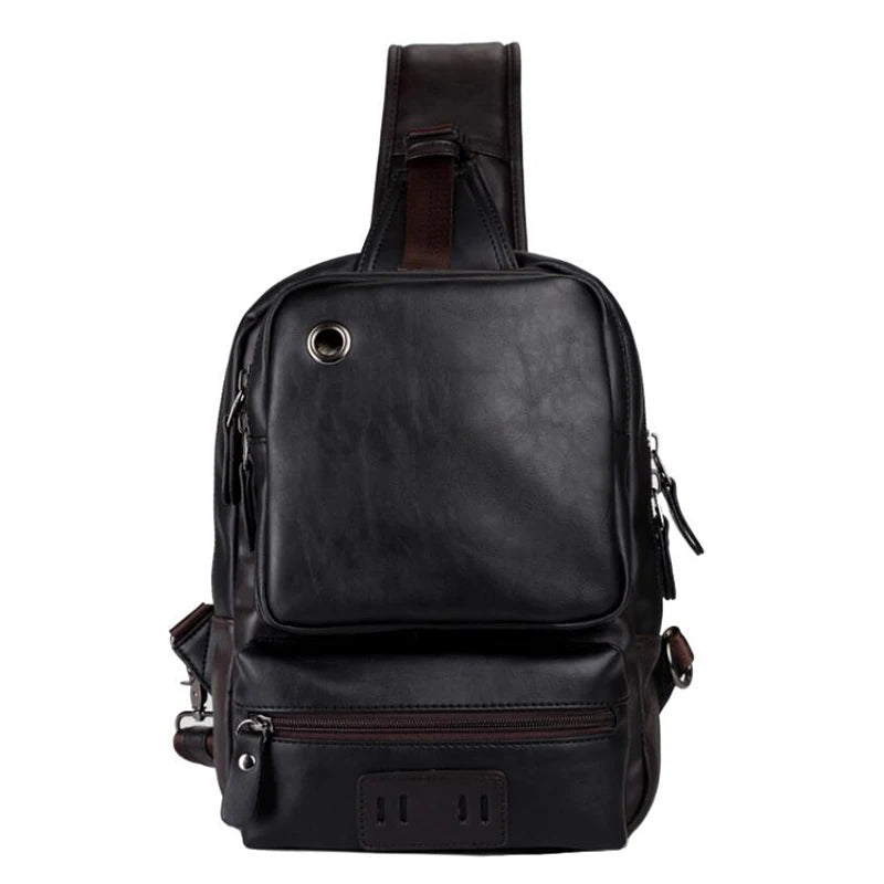 Casual Crossbody Bag Vintage PU Leather Men Chest Backbag