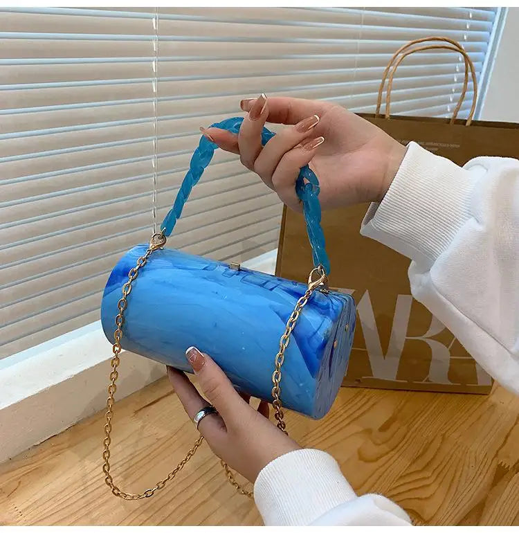 Marbling Acrylic Box Bag 2021 Summer Girl's Chain Small Shoulder Bag
