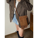 Matte Leather Women's Tassel Shoulder Bag Retro Purse Crossbody Bags