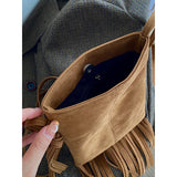 Matte Leather Women's Tassel Shoulder Bag Retro Purse Crossbody Bags