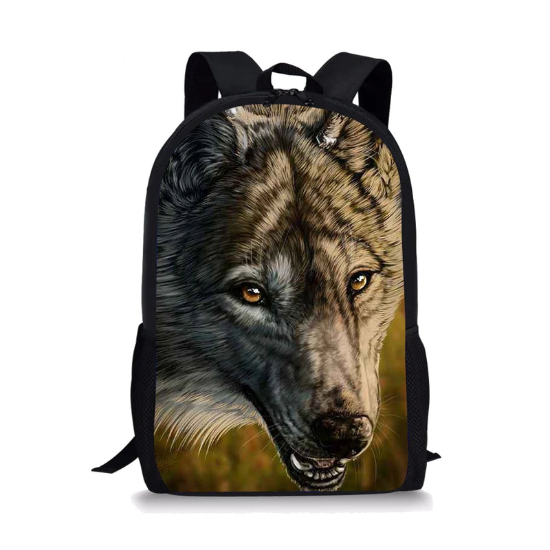 Wolf Print Student Book Bag for Boys
