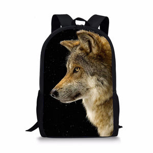 Wolf Print Student Book Bag for Boys