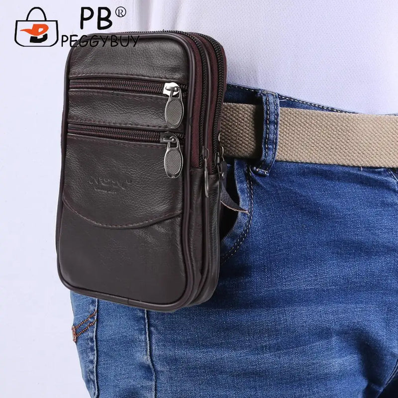 Men Leather Small Waist Bag Casual Crossbody Fanny Packs