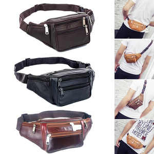 Men Leather Waist Bag Multi-pocket Belt Bag Adjustable Fanny Pack