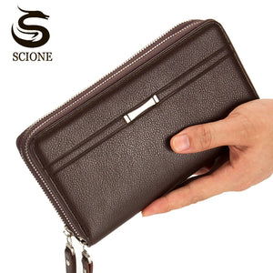 Men Vintage Style Long Wallet PU Leather Bag Male Purse Black/Brown