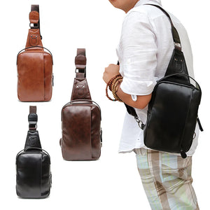 Men PU Leather Messenger Cross Shoulder Chest Pack Body Bag