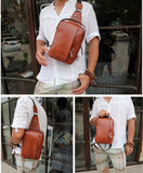 Men PU Leather Messenger Cross Shoulder Chest Pack Body Bag