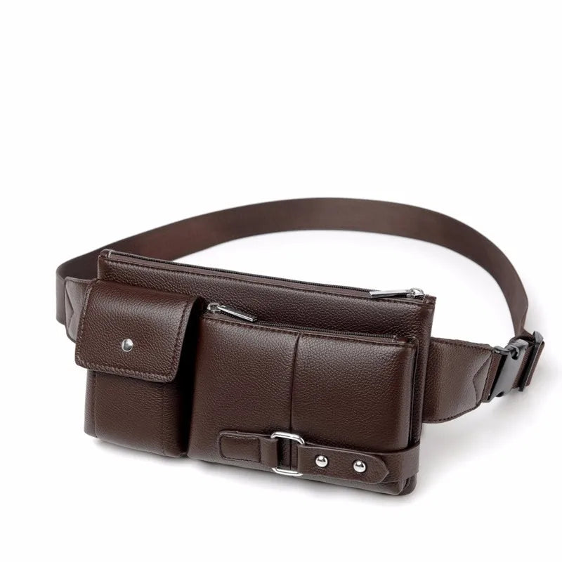 Men PU Leather Waist Bag Multi-pocket Shoulder Bag