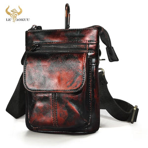Men Leather Shoulder Satchel Bag Phone Pouch Hook Belt Waist Bag Pack
