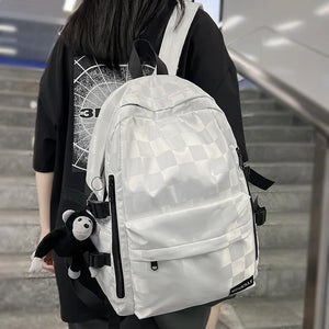Plaid Student Backpack Male Female Book Bag Laptop College Boys Girls School Bag