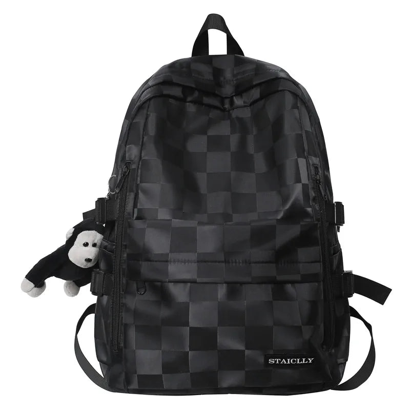 Plaid Student Backpack Male Female Book Bag Laptop College Boys Girls School Bag
