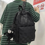 Plaid Student Backpack Male Female Book Bag Laptop College Boys Girls School Bag