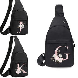 Pink Flower Letter Print Waist Bag Purse Canvas Banana Hip Bags