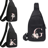 Pink Flower Letter Print Waist Bag Purse Canvas Banana Hip Bags