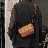 Men's Flap Crossbody Bag Small PU Leather Shoulder Handbag