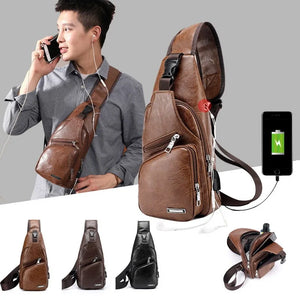 Men's Leather Sling Pack Chest Shoulder Crossbody Bag Biker Satchel