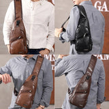 Men's Leather Sling Pack Chest Shoulder Crossbody Bag Biker Satchel