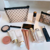 Transparent Heart Printed Mesh Makeup Bag Zipper Pouch